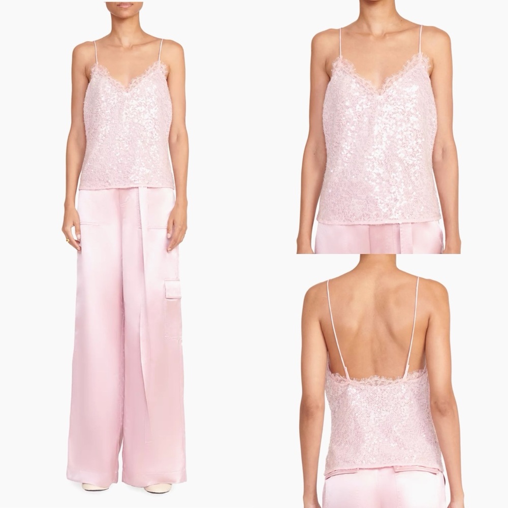 STAUD Kezia Sequined Top in Cherry Blossom Size XL (NWT)